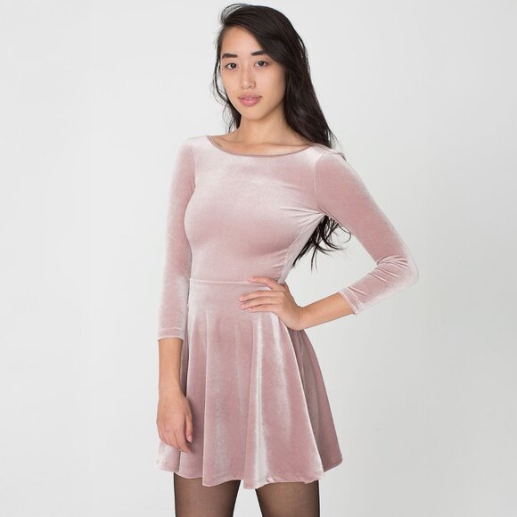 American Apparel Stretch Velvet Skater Dress in Starlight - sz Medium - Picture 1 of 6